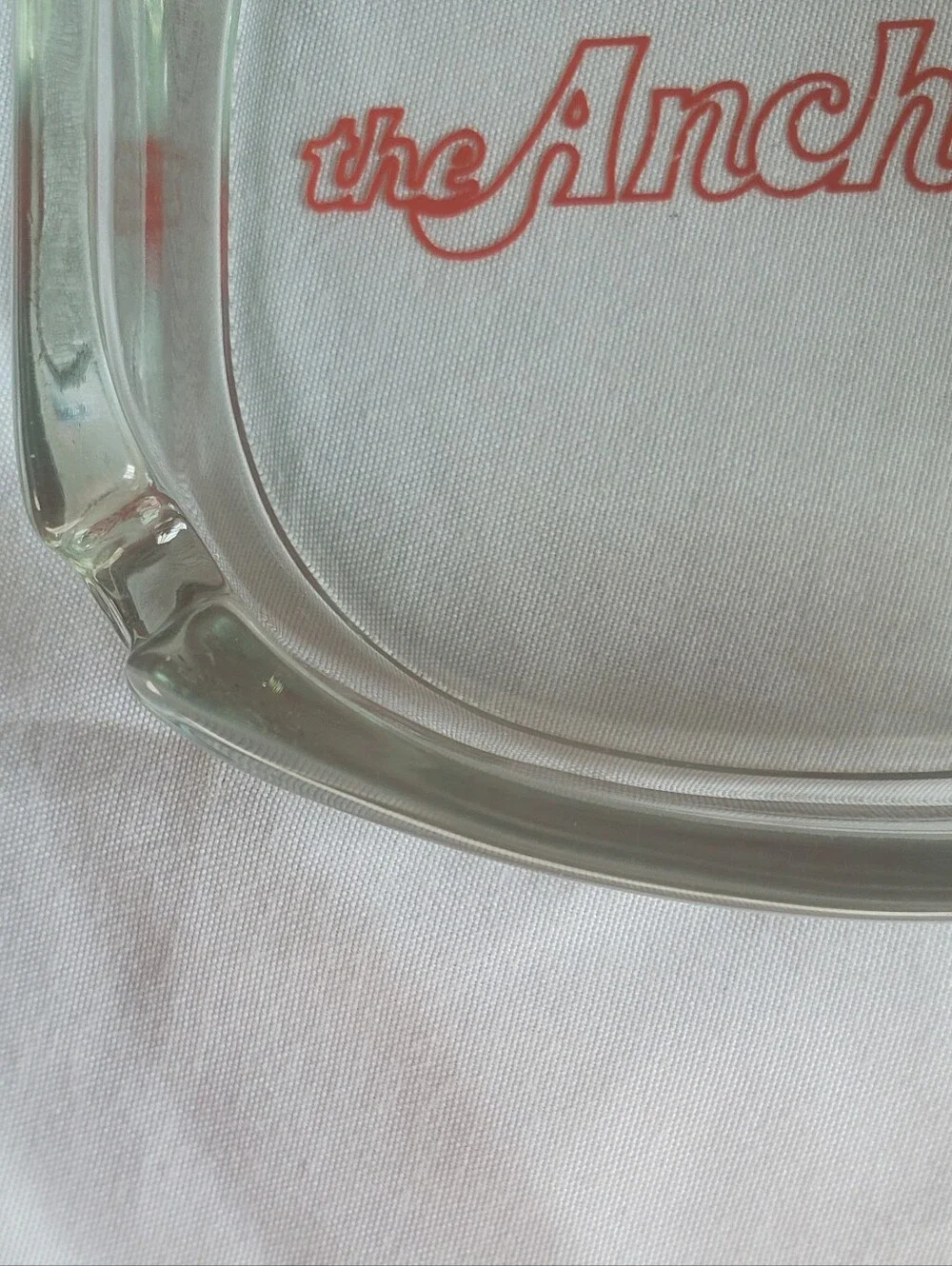 The Anchorage Vintage Clear Glass Ashtray with Red Script Logo Retro MCM EUC